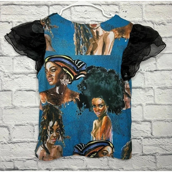 Love J graphic blouse with ruffle sleeves size M. - Picture 4 of 6